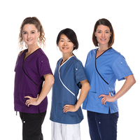 Scrub Top Criss Cross - Ceil Blue with Navy Trim